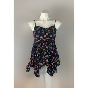 Mudd Blue Size Large polka dot floral babydoll asymmetrical spaghetti Strap top